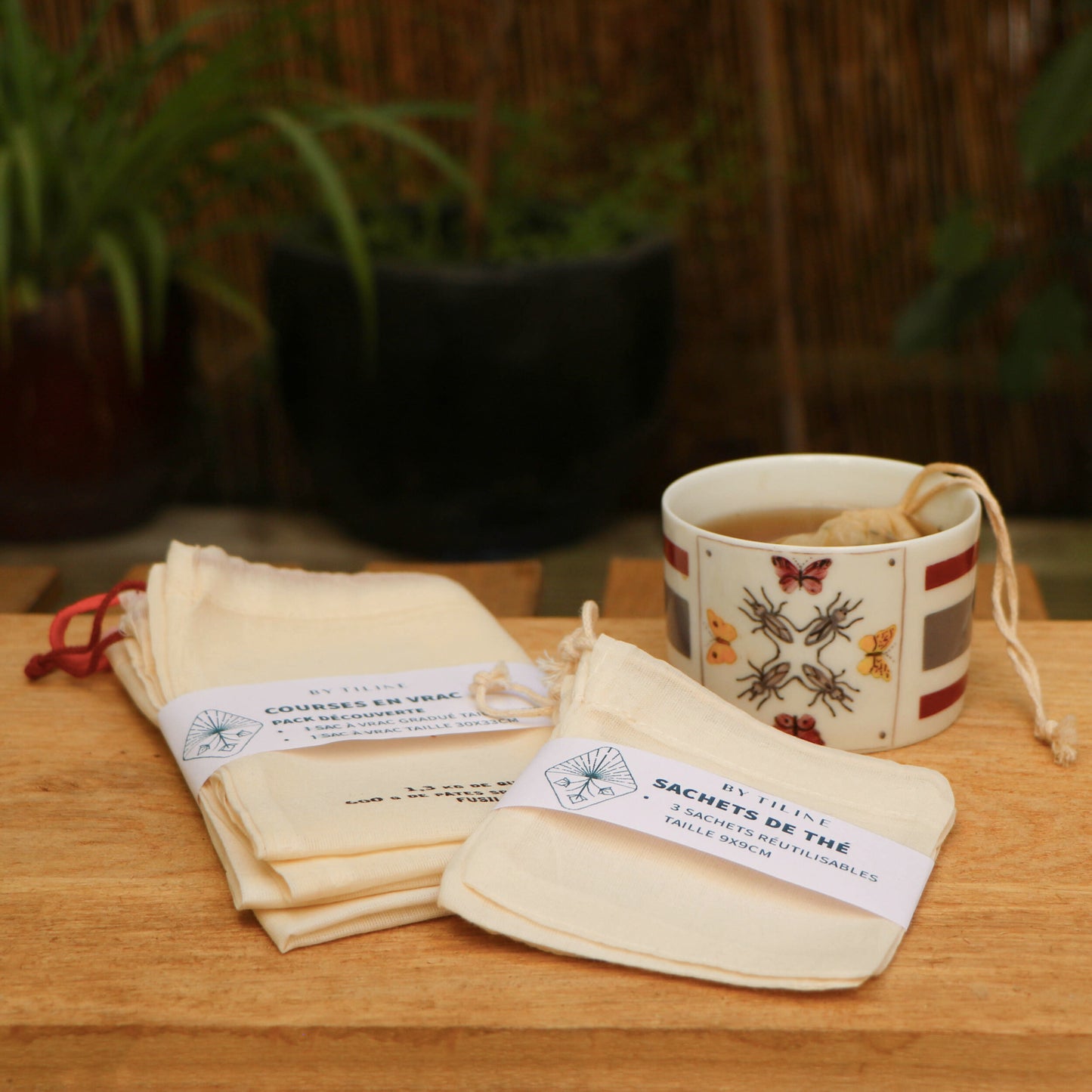 Lot de 3 Sachets à Thé Lavables en Coton Bio