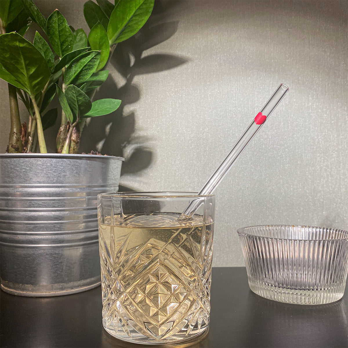 Paille en verre peinte main - Coeur