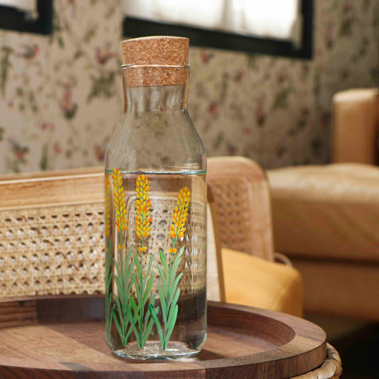 Carafe en verre 1L peinte à la main - Lavande Jaune
